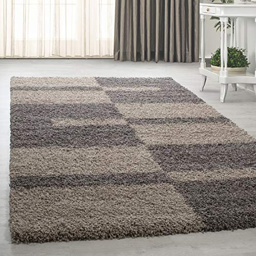 HomebyHome Shaggy Teppich Läufer Flur 80 x 150 cm - Hochflor Teppich Taupe Extra Weich und Flauschig - Bettvorleger Teppich für Schlafzimmer, Küchenläufer - Waschbarer Küchenläufer - Carpet, Halı