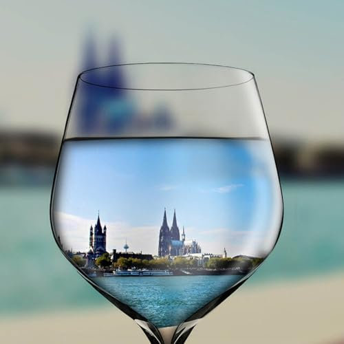 KÖLN BILDER, Foto auf Holz oder Holzmagnet, Kölner Skyline im Weinglas