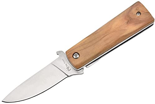 MAX KNIVES - P15OL - Lame acier 440C - Couteau de survie pour camping, chasse, pêche et randonnée - Couteau pliant manche olivier