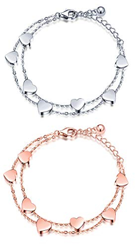 Feilok Damen Layered Armband Herzen Anhängern Armkette Doppelt Kette Armband Hauchzarte Armkette aus Edelstahl für Frauen Mädchen,2 Paar Partnerketten