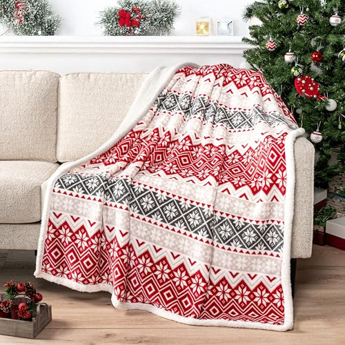 PAVILIA Coperta natalizia Sherpa di alta qualità, decorazione natalizia, in pile, calda, accogliente, reversibile, in microfibra, 50 x 60 cm