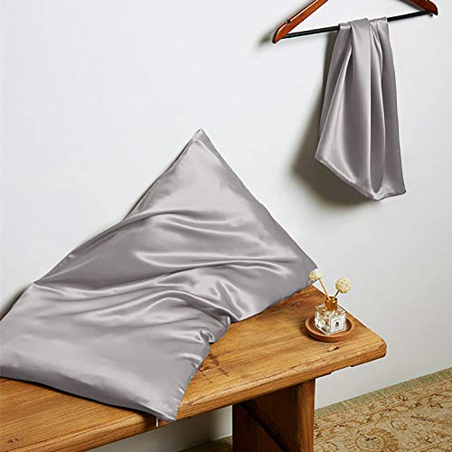 THXSILK 22 Momme Seide Kissenbezug - 100% Seide Kopfkissenbezug Sofakissenbezug - Anti milben Reißverschluss Seidenkissenbezug - Grau 50 x 75 cm