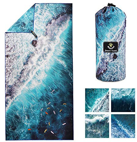 4Monster Mikrofaser Strandtuch Ultra Leicht, Sandabweisendes Handtuch Schnelltrocknend, Saugfähiges Sporthandtuch für Strand Pool Wassersport Yoga Fitness (Meer-D, 80 x 160 cm)