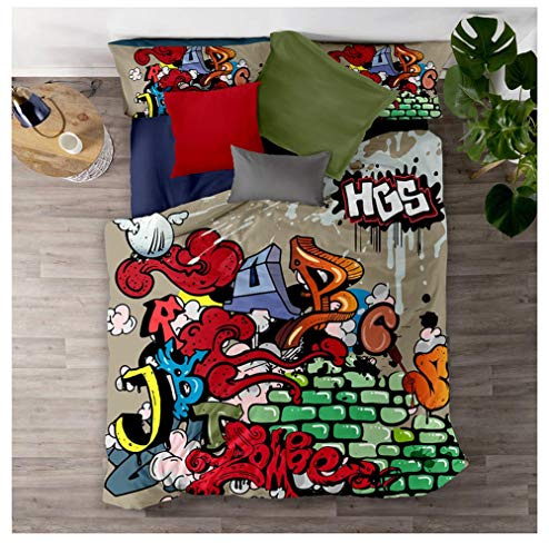 Timiany Bettbezug Bettwäsche Set, 3D Graffiti Hip Hop Drucken Bettwäsche-Set Deluxe Mikrofaser Weiche Mit Reißverschluss Bettbezug Und Kissenbezüge (Hip-Hop,135x200+80x80)