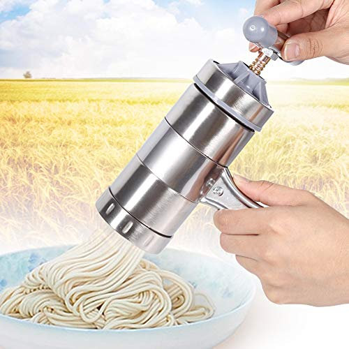 Nunafey Nudelpresse, Manuelle Nudelmaschine aus Edelstahl, 5 Formen, Rostfrei und Korrosionsbeständig, Ideal für Restaurant und Home Kitchen