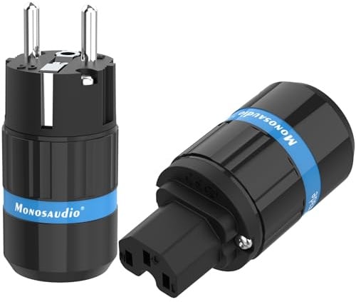 Monosaudio Paar HiFi Schukostecker & IEC C15 Anschluss High-End Kaltgeräte-Stecker Buchse Steckdose 16A 250V Audiophiler Netzstecker Kupplung Rhodiniert E104R/F104R
