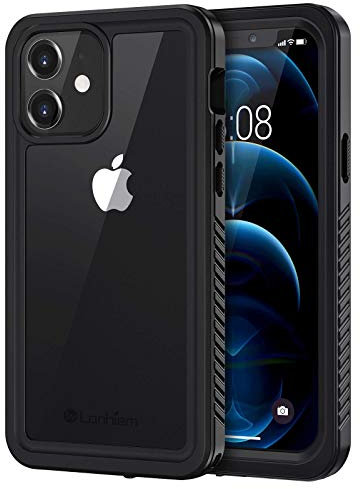 Lanhiem for iPhone 12 Case, IP68 Waterproof Dustproof Shockproof Cases with Built-in Screen Protector, Full Body Sealed Protective Front and Back Cover for iPhone 12-6.1 inch (Black)