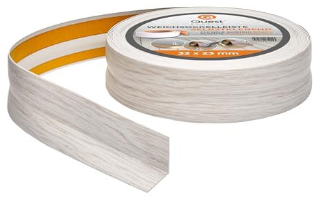 Quest Weichsockelleiste Selbstklebend, PVC Sockelleiste, Abschlussleiste - 32 mm x 23 mm - Flexible Knickleiste für Innenbereich, Wand, Boden - Dicht, Dekorativ - 10 Meter, Birke