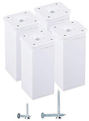 (Pack of 4 pcs) White Height Adjustable Furniture Legs Angular Profile: 40 x 40 mm, Materials: Plastic, Aluminium, Screws Included (4, 10 cm Height)