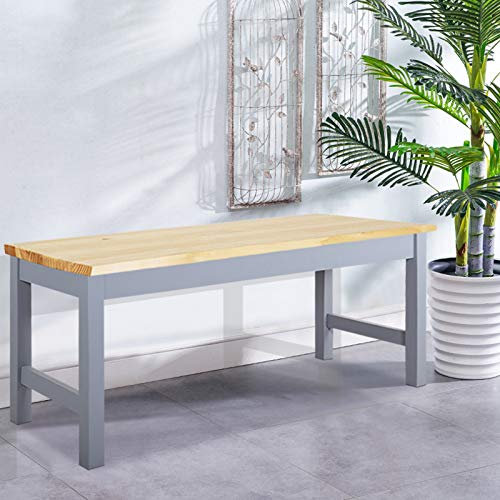 BTGGG Wooden Dining Bench Indoor Kitchen Corner Bench Seat 2 People Dining Table Benches for Bedroom Living Room Entryway Hallway, Grey