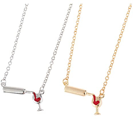 2-3Pcs Wine Glass Bottle Cup Pendant Necklace Set Enamel Love Heart Adjustable Chain Necklace for Women Lover Cheers Clavicle Jewelry Valentine's Day Gift