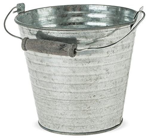 Matches21 Seau en zinc avec anse et rainures - Pot de fleurs décoratif - 1 pièce - Diamètre : 14,5 x 13 cm