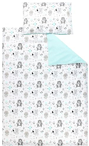 TupTam Kinder Bettwäsche Gemustert 2-Teilig Wendebettwäsche, Farbe: Bären/Füchse/Mint, Größe: 135x100 cm