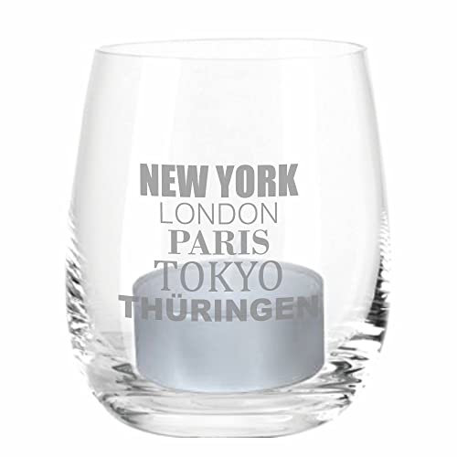 Windlicht mit Gravur -New York London Paris Tokyo Thüringen- Souvenir Geschenkidee für Männer & Frauen I Gastgeschenk
