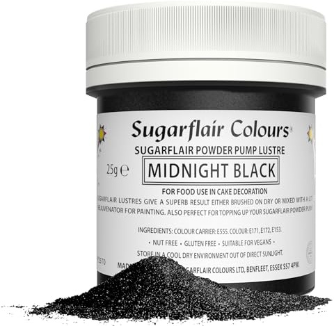 Sugarflair Midnight Black Edible Glitter Dust Powder Pump Refill Tub - Food Colouring Powder, Edible Colour Dust, Brush On, Spray, or Add Rejuvenator to Create Eye-Catching Paint Effect - 25g
