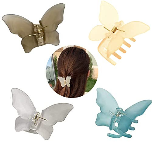 Lot de 4 pinces à cheveux papillon en acrylique transparent pour femmes et filles