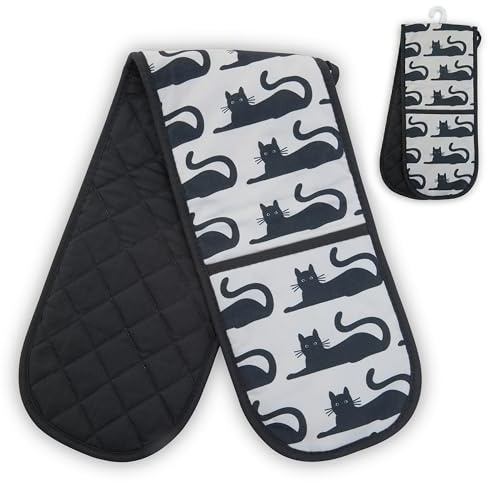 Premier Housewares Stripe Single Oven Glove Black and White, 100% Cotton, Quilted, Heat Insulated Double Oven Glove 29 x 19 x 2