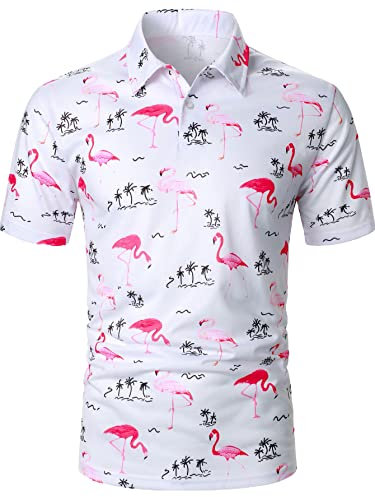 Floerns Chemise Polo décontracté à manches courtes et col contrasté pour homme, Flamant rose blanc., Taille S
