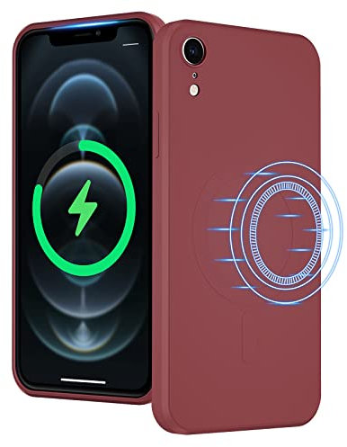 UEEBAI Liquid Silicone Wireless Charging Phone Case For iPhone XR, Built-in Magnets Compatible with MagSafe Faster Charging Slim Fit Soft Microfiber Cover - Hawkthorn