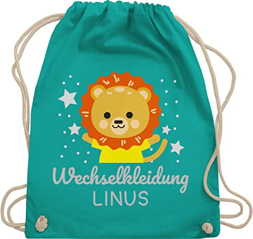 Turnbeutel Rucksack - Kita Beutel Wechselsachen Jungen - Wechselkleidung Löwe - Unisize - Türkis - kinderturnbeutel wechselbeutel personalisierte löwen stoffrucksack kindergartenbeutel