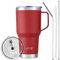 SUNTQ 30oz Tumbler with Handle - Reusable Travel Coffee Cup with Straw & Lid - Double Wall Vacuum Insulated Coffee Mug - Stainless Steel Thermal Cup for Hot and Cold Beverages(Red)