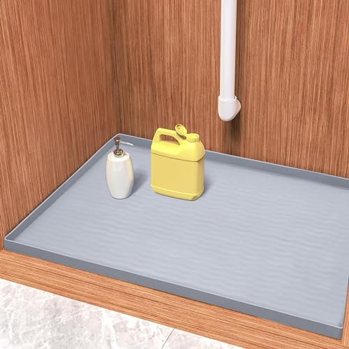 URMONA 55 W x 86 L cm Tapis de Silicone pour Évier, Rangement Et Organisation De Cuisine, Protège-étagère pour Cuisine et Salle de Bain, Tapis Litiere Chat (Gris)