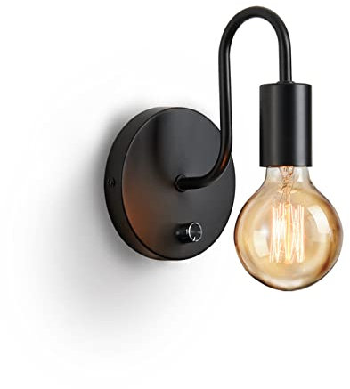 Lightess Wandlampe mit Schalter Dimmbar Vintage Wandleuchte Innen Schwarz E27 Industrial Retro Wandlampen aus Metall für Schlafzimmer Wohnzimmer Flur, Ohne Glühbirne