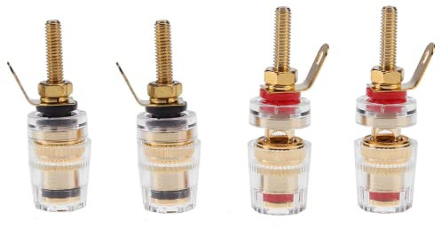 CCeCCe Verstärkerklemmenstecker, isolierte Buchsenenden, 5-fach vergoldet, 4 mm, Bananenbuchse, Klinkenstecker, langes Gewinde, M4-Schraubverbinder, transparente Schale für DIY-Lautsprecher, Soundbox,