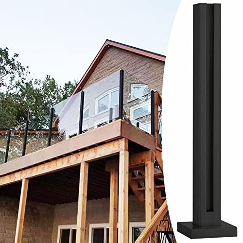 Glas Geländerpfosten Pfosten aus Gehärtetem Glas für Geländer Im Innen- und Außenbereich, Schwarze Deckglas-Geländerpfosten-Kits, Quadratisches Glasgeländersystem für Gartenbalkon ( Color : Black - En