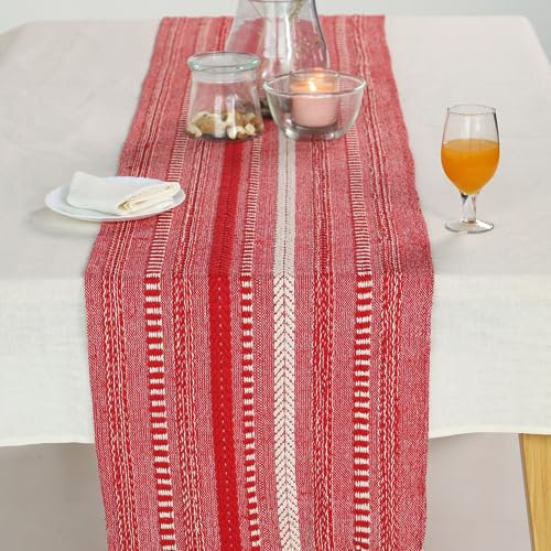 The Art Box Boho Tischläufer aus Baumwollstoff, 35,6 x 183 cm, geflochten, gestreift, für Küche, Esstisch, Quaste, für Hochzeit, Heimdekoration