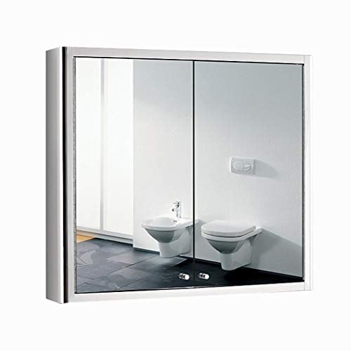 Spiegelschränke, Edelstahl-Badezimmerschrank, Spiegel, zweitüriger Badezimmer-Aufbewahrungsschrank, Badezimmer-Kosmetik-Aufbewahrungsschrank (Farbe: Silber, Größe: 80 x 70 x 13 cm)