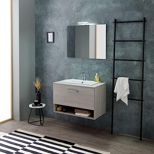Kiamami Valentina Arredo bagno 80cm sospeso con lavabo soprapiano e specchio Lotto