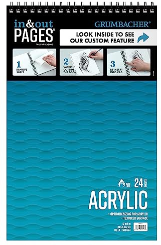 Grumbacher 12 x 18 Acrylic Paper Pad with in & Out Pages, 140 lb./300 GSM, Top Wired, 24 White Sheets (Pack of 1 Pad)