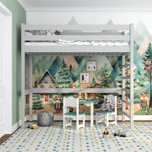 N-wood N01 Hochbett Holz 90x190 cm, Etagenbett, 2 Leitermontageseiten: Links oder rechts, sichere abgerundete Kanten, Stabile Massivholzkonstruktion, Hochwertige und umweltfreundliche Lacke, Grau