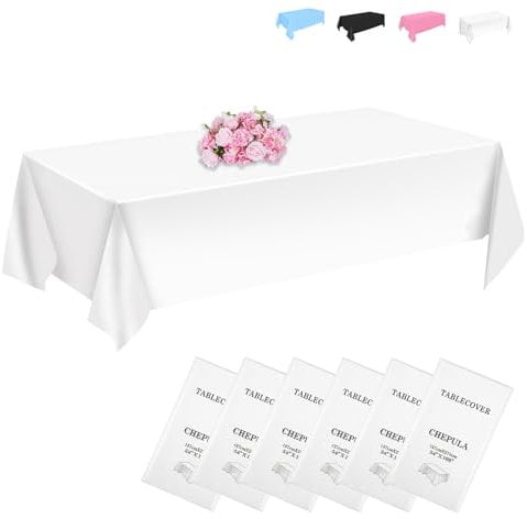 CHEPULA Einweg Tischdecke Weiß, [6 Stück] Einwegtischdecken Wasserdicht, Rechteckig Tischdecken Tischtuch Geeignet für Geburtstag, Party, Hochzeit, Weihnachten, 137 x 274 cm, Weiss