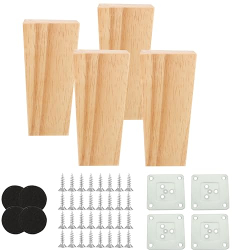 APACALI 4 Pièces Pieds De Meuble en Bois, 10cm Pieds De Meuble Carrés Bois, Pied De Meuble de Remplacement avec Plaques De Montage Et Vis pour Canapé, Lit, Fauteuil, Armoire