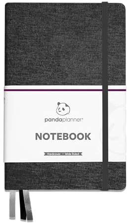 Panda Planner Notizbuch mit breiter Linierung – 14,6 x 21 cm, Hardcover-Kunstleder-Tagebuch mit 240 breiten linierten Seiten, dickes 120 g/m²-Papier für Arbeit, Schule, Notizen und Produktivität