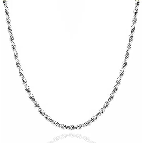 LOCCY Twist Rope Chain Necklace, 2/3/4/5/6mm Mens Silver Rope Chain Necklace Stainless Steel Twist Link Chain Hip Hop Necklace for Men Women 18/20/22/24/26 Inch Length (Silver - 6mm Width, 24)