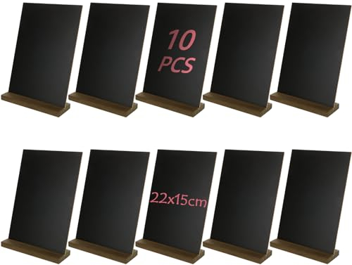 DAJAVE 10 Stück Schiefertafel zum Beschriften 15X22CM Kreidetafel Aufsteller A5 Tafel Aufsteller, Beschriften Doppelseitig Tischaufsteller Holz Ständer,Kleine Tafeln zum Beschriften für Preisschilder