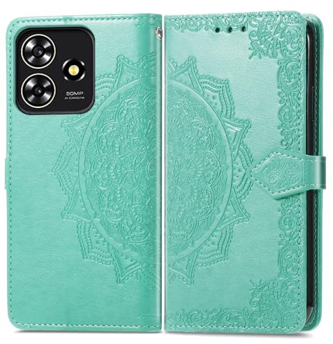 Fertuo Cover per ZTE Blade A73 4G, Custodia Portafoglio a Libro in Pelle Flip Cover con Porta Carte, Chiusura Magnetica [Disegni di Mandala] Case Antiurto per ZTE Blade A73 4G, Verde