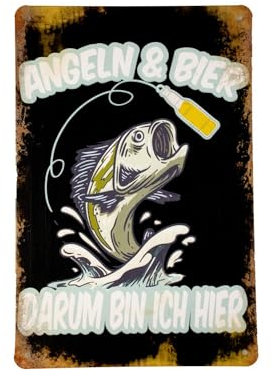 Angeln und Bier blechschild - metallschild - metall poster - retro schilder - blech - wanddekoration - vintage schild - metal sign - dekoschild - mancave - männerhöhle