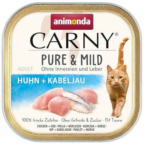 animonda Carny Katzen Nassfutter Pure & Mild Huhn + Kabeljau (32 x 100 g), Leicht verdauliches Katzenfutter für sensible Katzen, Katzen Nassfutter für sensible Katzen, ohne Getreide ohne Zucker