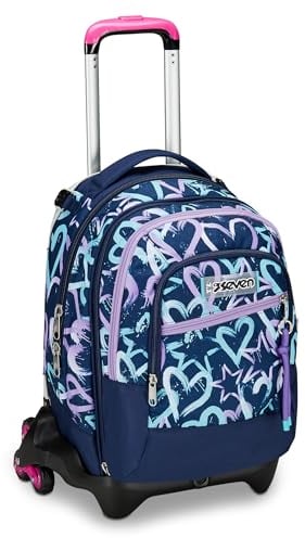 Seven Trolley Scuola Jack Detach 3 Ruote, Viola Blu, Crystal Purple, 3 in 1, Zaino Con Carrello Sganciabile, Tasca Amovibile Uso Zainetto e Crossover System, Zaino Scuola Viaggio, Bambina Ragazza