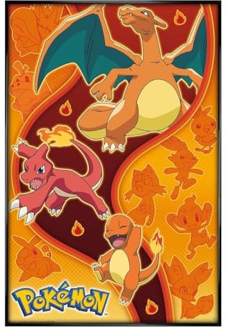 ARTPokémon Fire Type Maxi-Poster – glänzend schwarz gerahmt