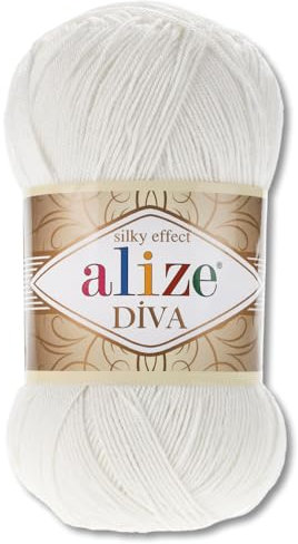 Frida's Wollhaus Alize 100 g Diva Wolle Stricken Häkeln Microfaser 64 Farben (450 | Perle)