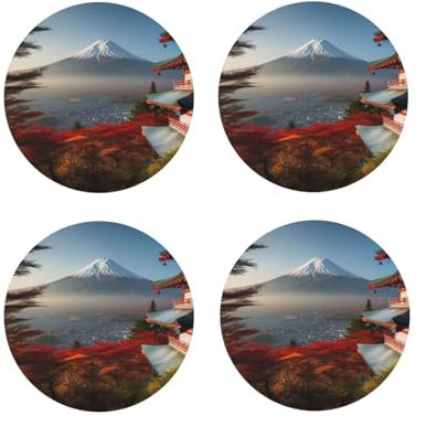 Lot de 4 dessous de verre pour protection de table, dessous de verre en cuir pour boissons, sous-verres japonais pour décoration de table basse, tapis antidérapant pour boissons chaudes ou froides,