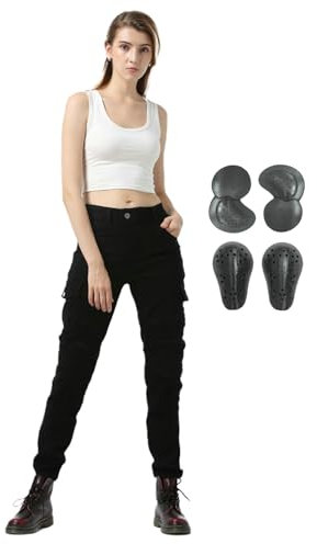 HULG Pantalon Moto Mujer,Pantalones Vaqueros De Moto De Corte Ajustado Para Mujer, Con Protectores De Rodilla Y Cadera, Elásticos, Ajustados, Pantalones De Motorista (Black,XXS)