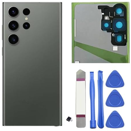 Galaxy S23 Ultra Back Glass Cover Housing Door Replacement for Samsung Galaxy S23 Ultra Rear Glass Replacement with Pre-Installed Tape and Camera Lens + Repair Kit Genuine Rear Housing (Green)