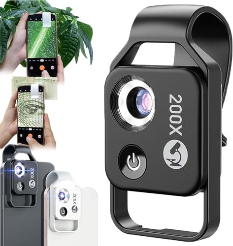 Nanozoom 200-fache Vergrößerung Zoom, Zoom-Kamera für iPhone, Mikroskop-Objektiv für iPhone, Nanozoom Handyobjektiv, Taschenmikroskop-Kamera, Schwarz (Schwarz)