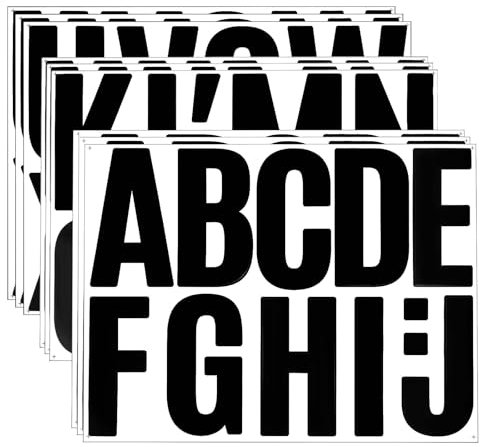 102 Stück Buchstaben Aufkleber Schwarz 9 Blatt Große Buchstaben Sticker, 10,2 cm Buchstaben zum Aufkleben Vinyl-Buchstabenaufkleber, Selbstklebende Buchstaben für Briefkasten Postertafeln